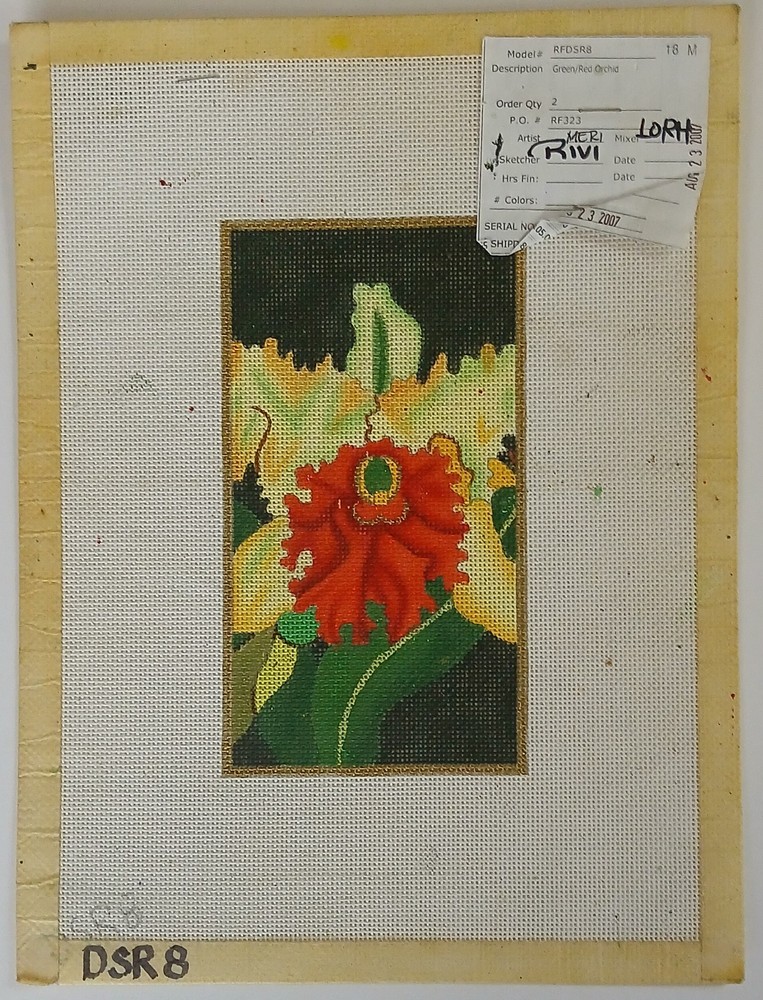 Rishfeld Designs Green & Red Orchid Hand Painted Needlepoint Canvas **READ**