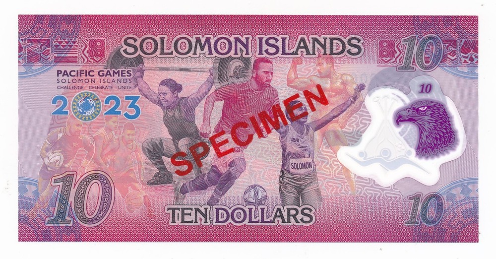 Solomon Islands 10 Dollars $10 2023 SPECIMEN Polymer Note Unc; Pacific Games