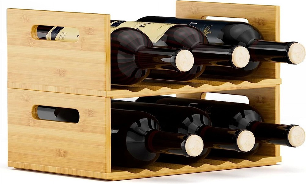 MinBoo 2 Tier Bamboo Wine Racks for  Countertop, Stackable,Storage Rack for Wine