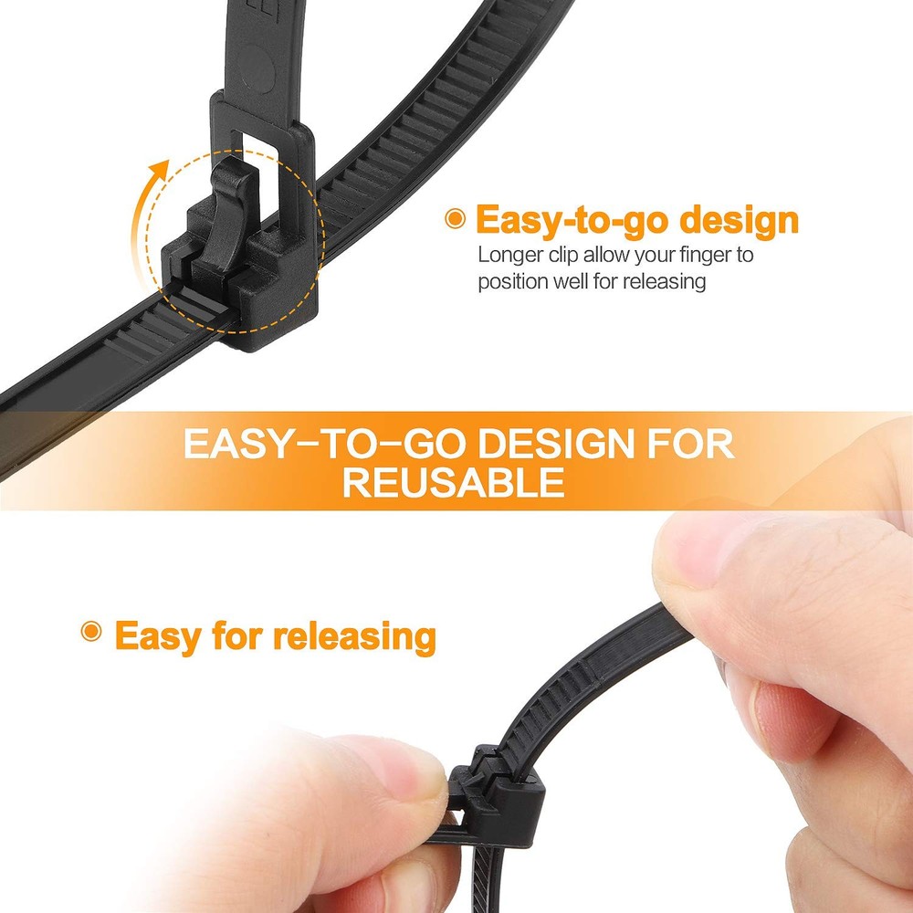 SOOOEC 200 Pack Reusable Zip Ties Assorted Sizes Sizes, Black