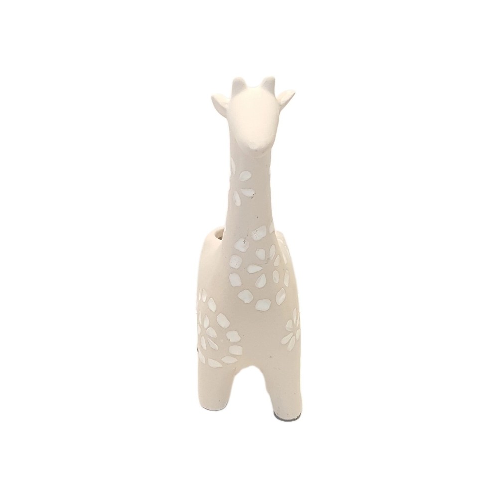 Boho Style Beige Ceramic Starburst Pattern Giraffe Planter Statue