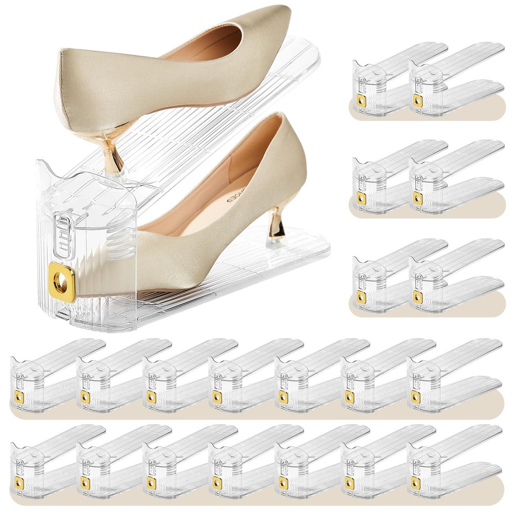 MOVDEET 20 Pack Shoe Slots Organizer,Adjustable Stackers 20 PACK, Clear