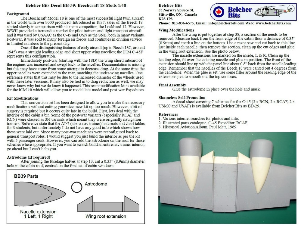 Belcher Bits BB39 - Beech C-45 Conversion, 1/48 scale
