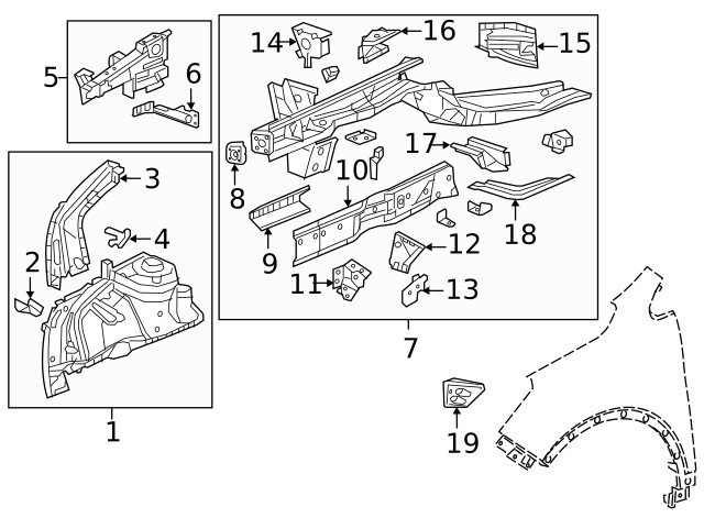 Genuine Passenger Side Front Compartment Front Side Rail Reinforcement 23491824