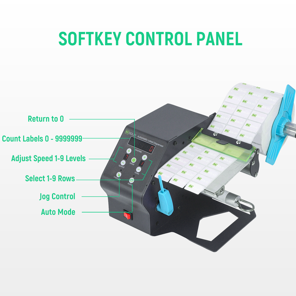 U.S. Solid Automatic Label Dispenser, Counter 9999999, 9 Speeds, 5-120mm Width
