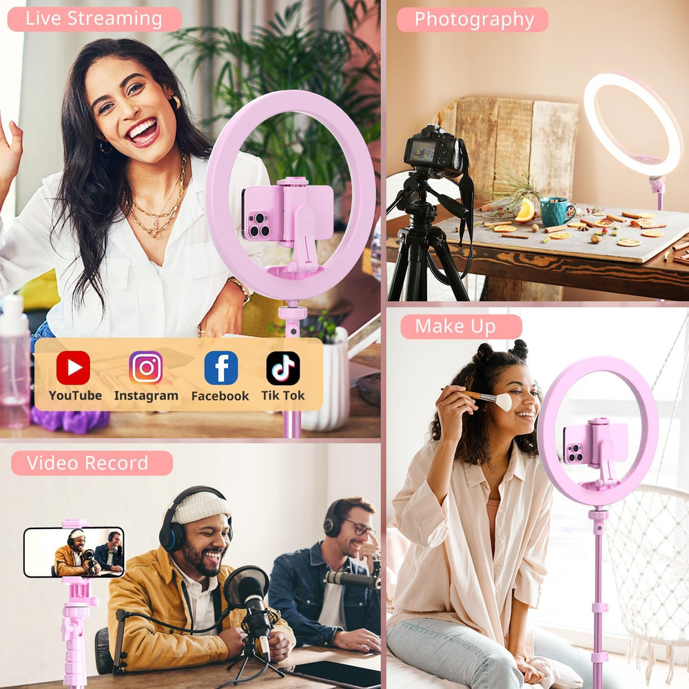 12” Selfie Ring Light with 62” Extendable Tripod Stand & Remote, LED Light with