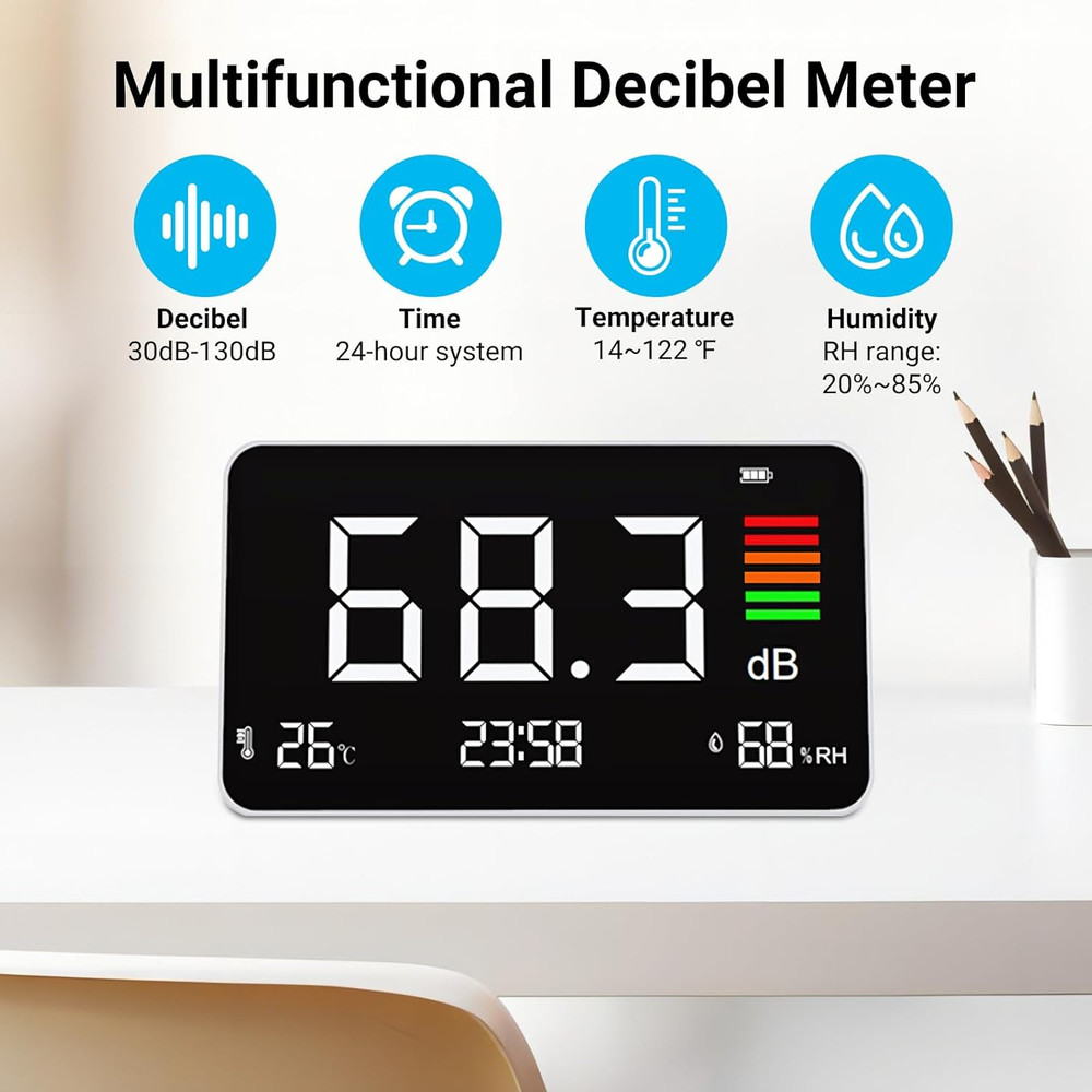 5-in-1 Digital Decibel Meter with LED Display for Home & Studio Use