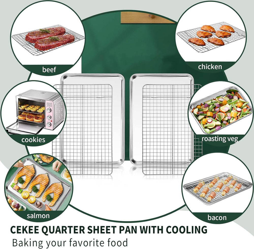 Quarter Sheet Pan with Cooling Rack Set [2 Baking Sheets + 2 Baking Racks]