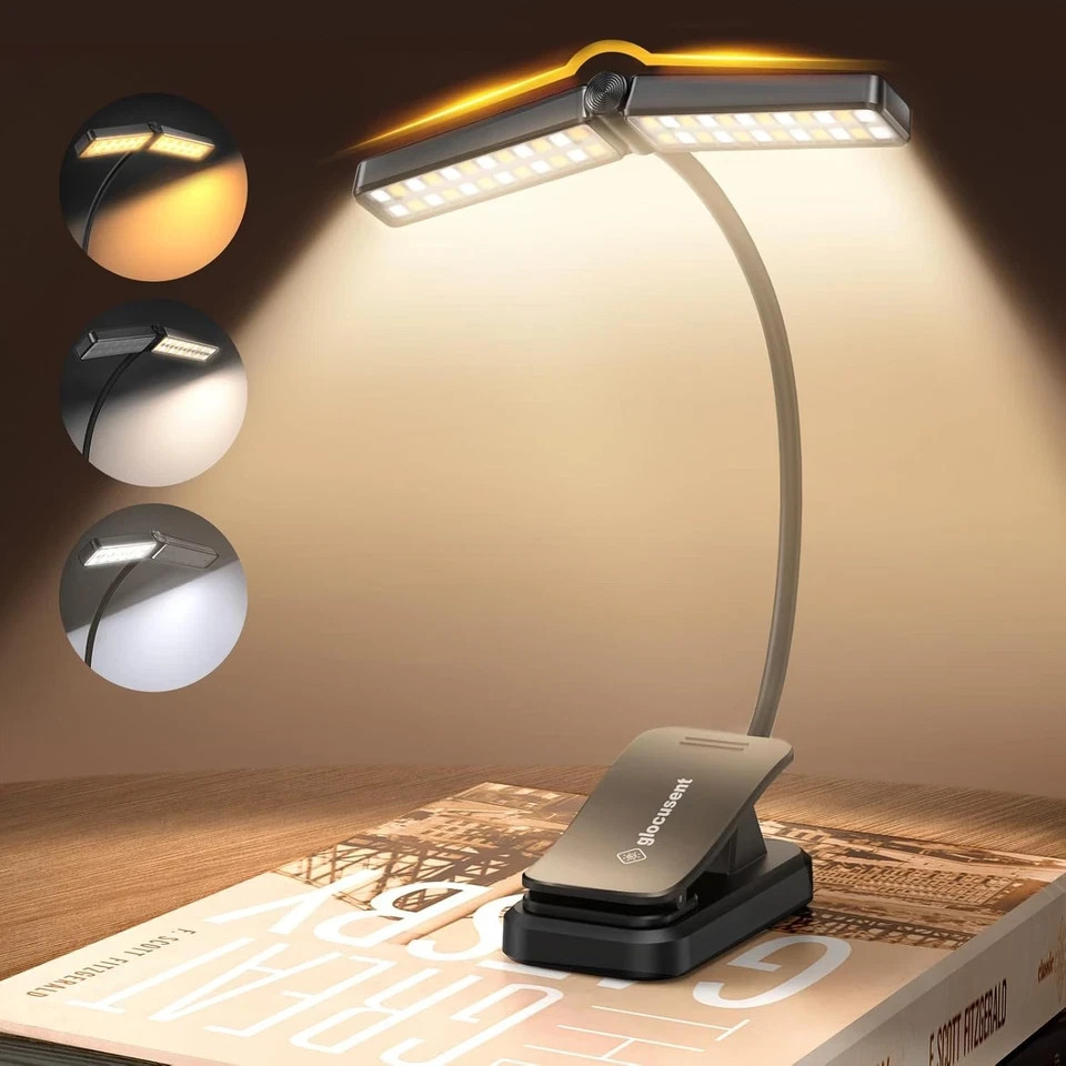 Glocusent Wingy Book Light, 48 LED Reading Light with Timer & Sleep black