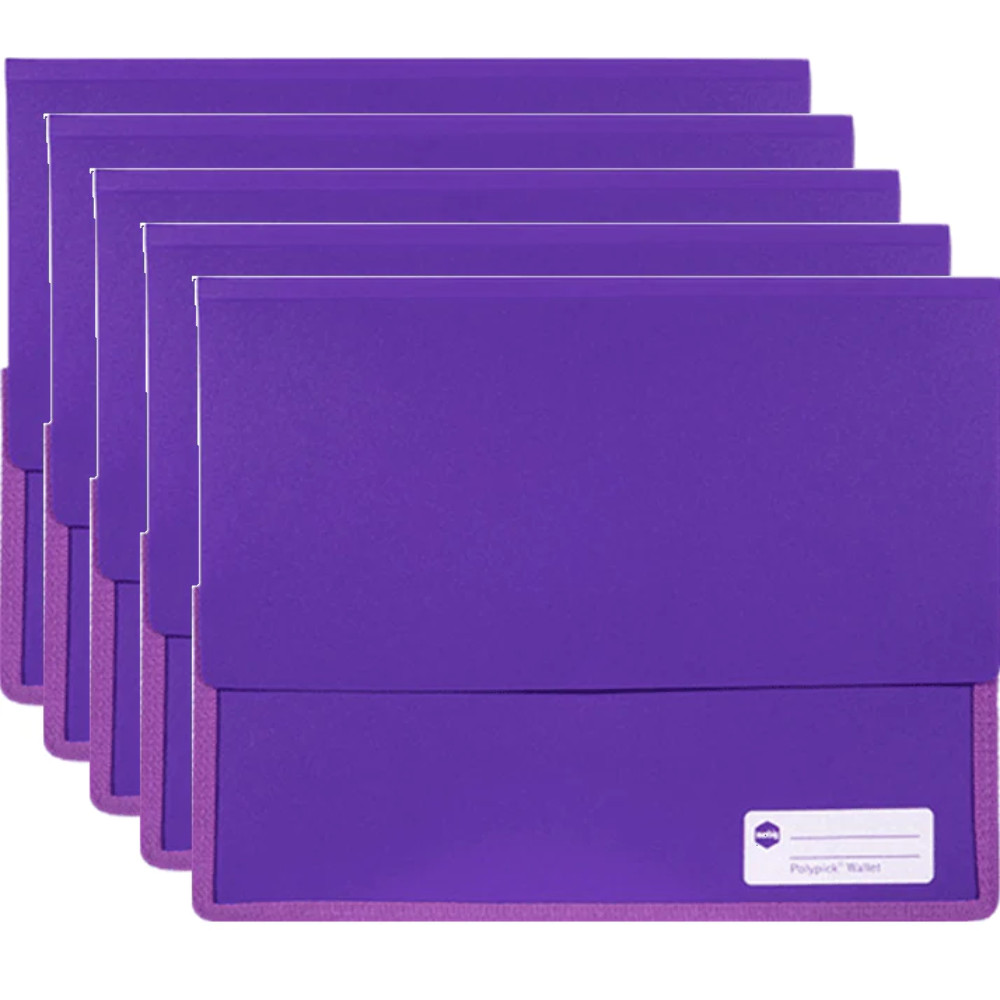 NEW 5x Marbig Polypick Document Wallet Heavy Duty A4 Purple Pack