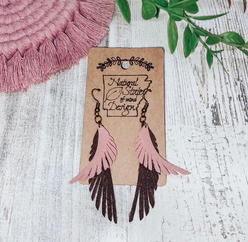 Handmade Boho Felt Feather Dangle Earrings