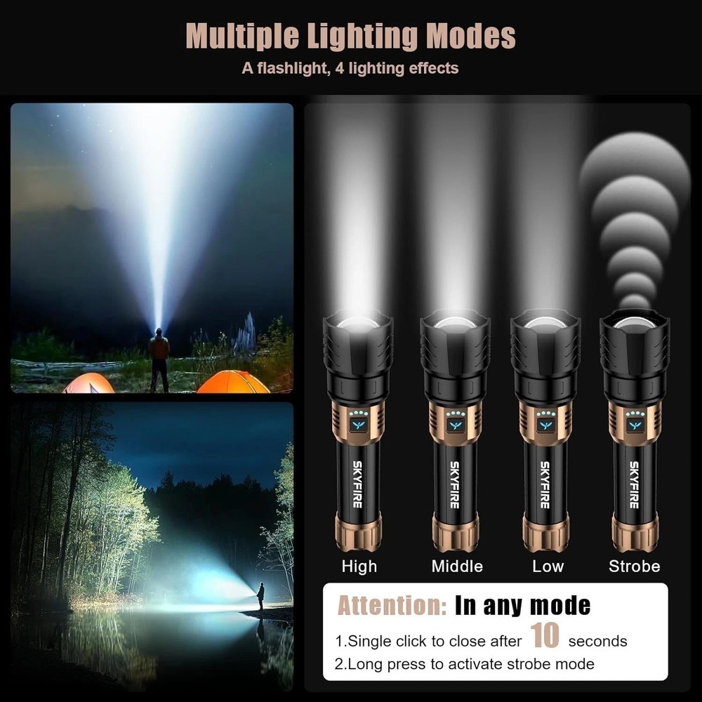 Waterproof Tactical LED Flashlight - 2000lm Brightness & Emergency Fire Starter