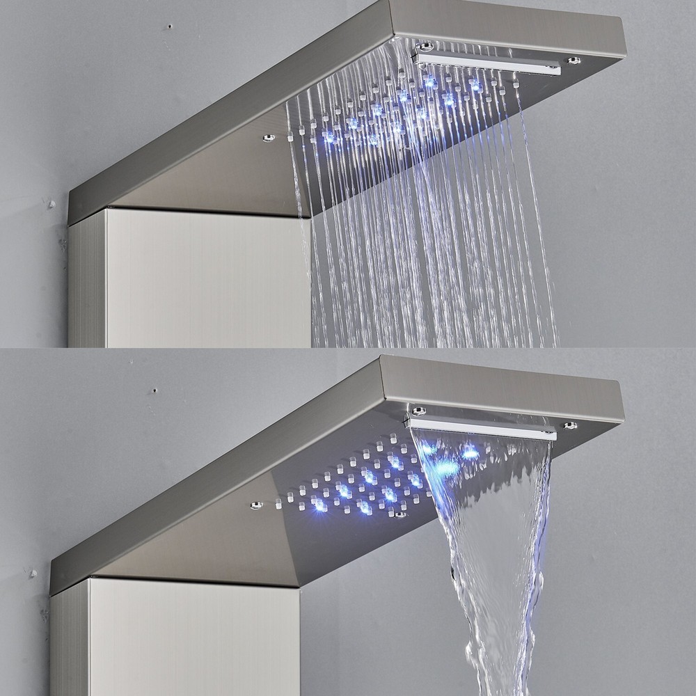 Rain&Waterfall Shower Panel Tower System Stainless Steel 6-Function LED Massage