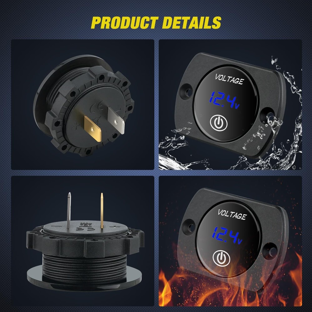 Nilight 12V LED Display Voltmeter with Touch Switch Digital Voltage Gauge Panel