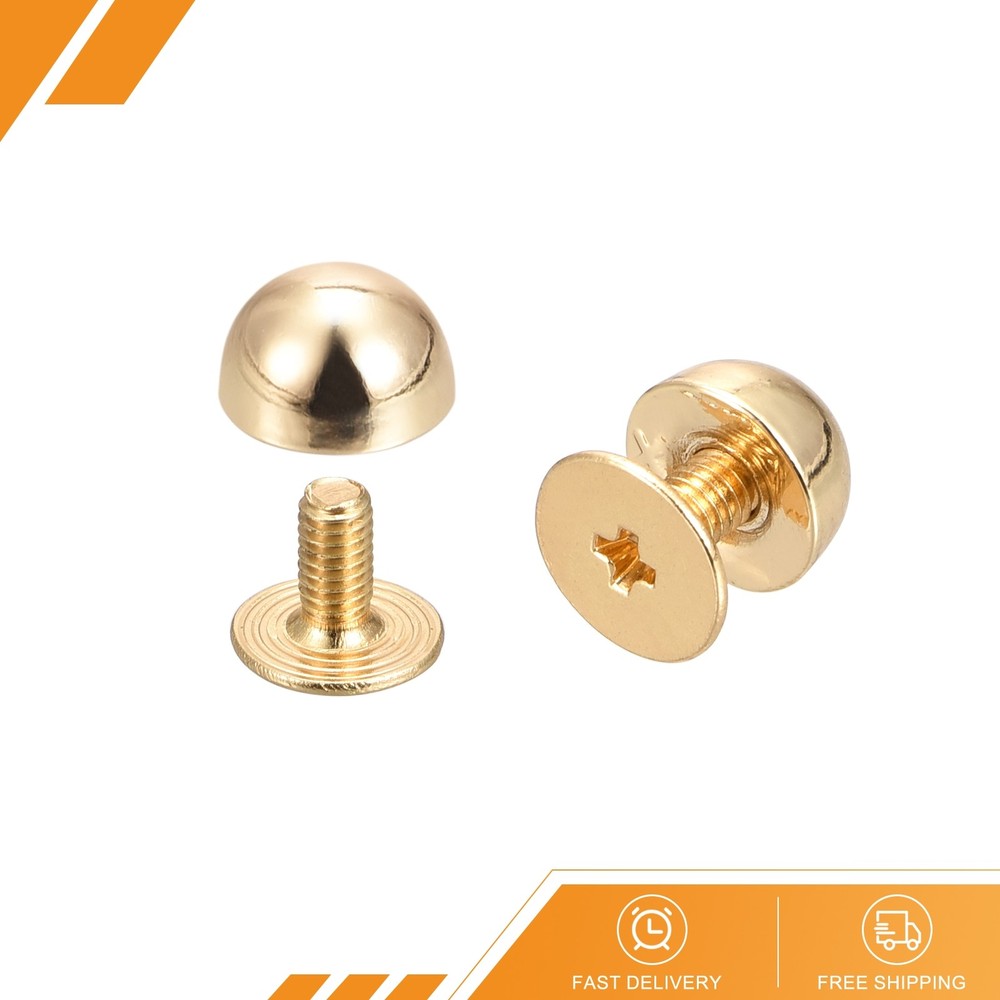 20 Set 8x5mm Screw Back Rivets Solid Round Head Leather Studs Gold