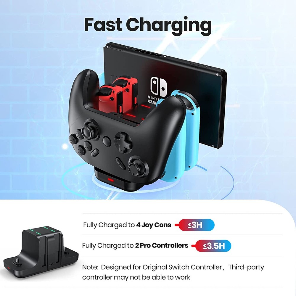 NEWDERY Controller Charger Dock For Nintendo Switch Pro Controller and Joy con