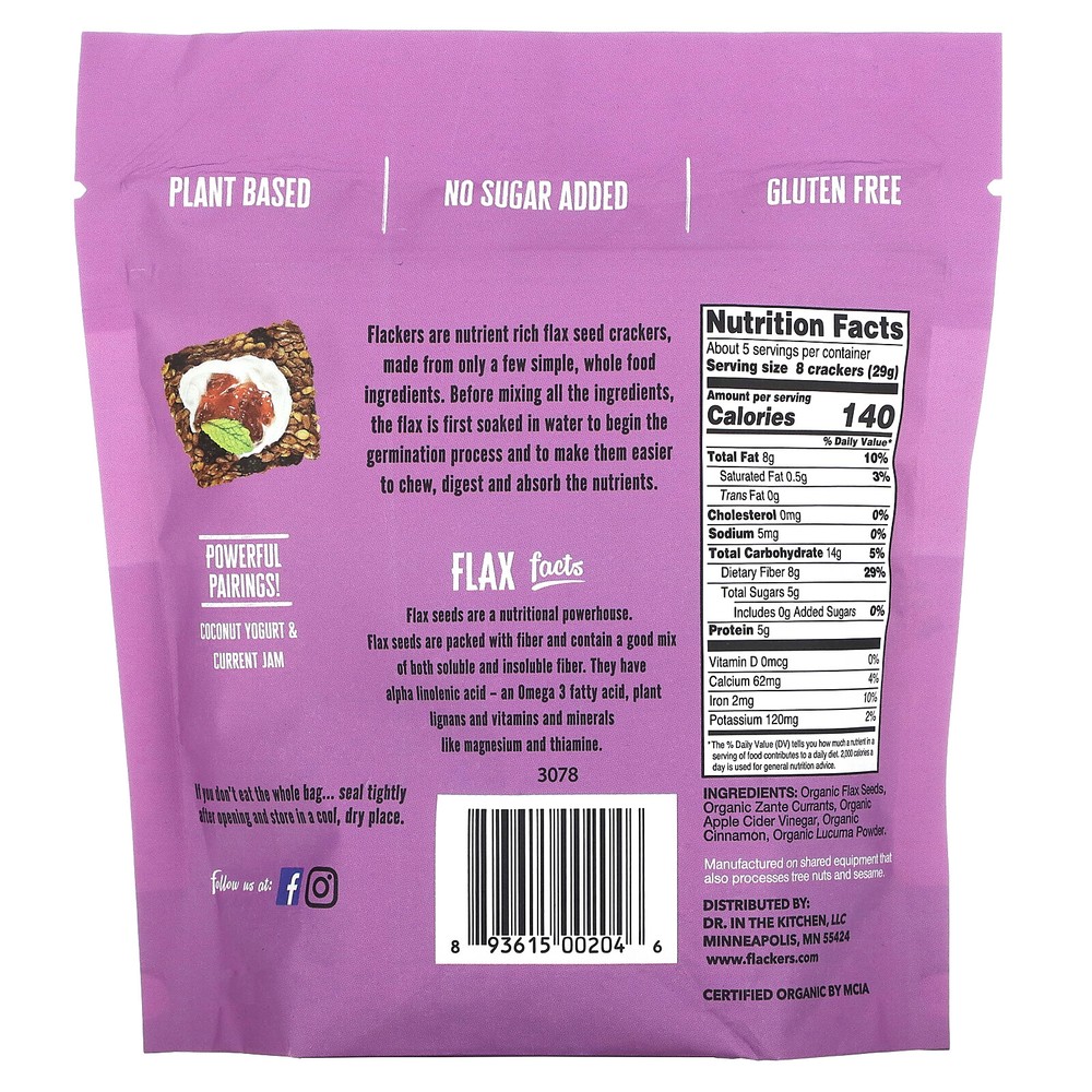 Flax Seed Crackers, Cinnamon & Currants, 5 oz (142 g)