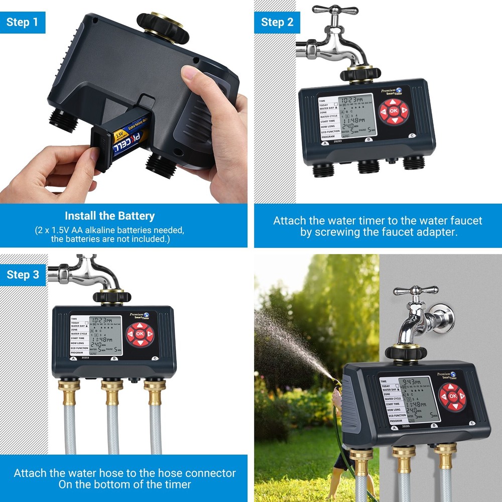 DEWENWILS Sprinkler Timer 3 Zone Hose Water Timer with 4 Programmable Procedures