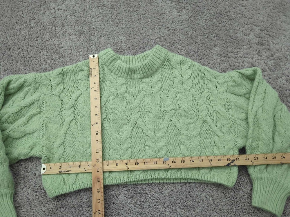 Altar'd State Pullover Womens Small Green Cropped Sweater Long Sleeve Cable Knit