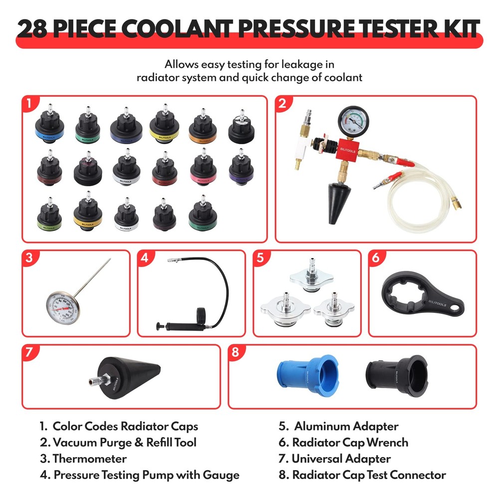 coolant test&refiller full kit, Coolant Pressure Tester & Vacuum Refill Kit