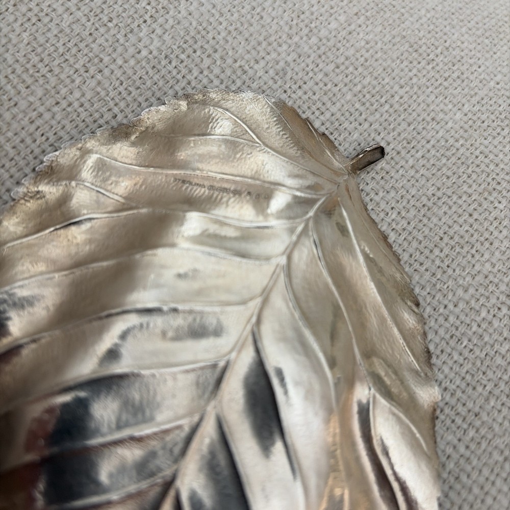 VINTAGE ANTIQUE STERLING SILVER LEAF DISH