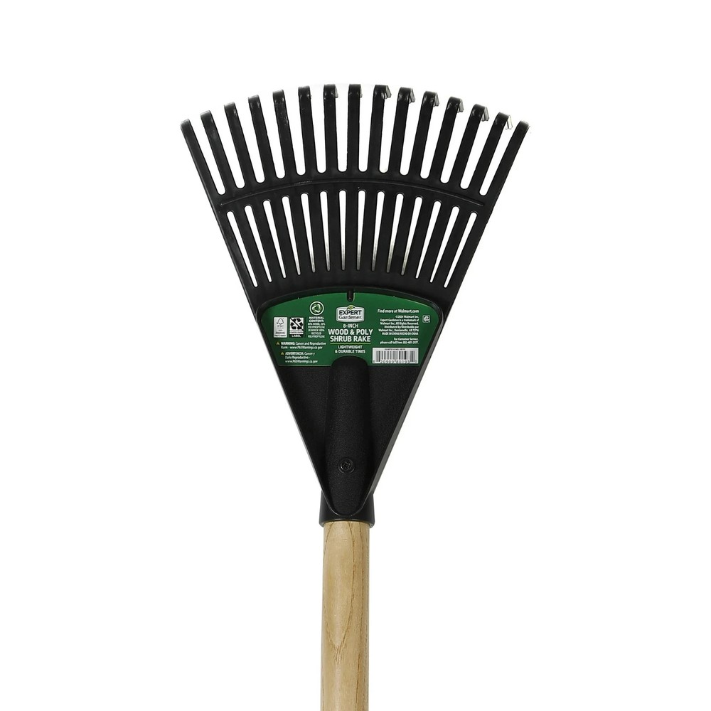 Efficient 8 Inch Wood Poly Leaf Rake Ergonomic Handle Easy Yard Cleanup New
