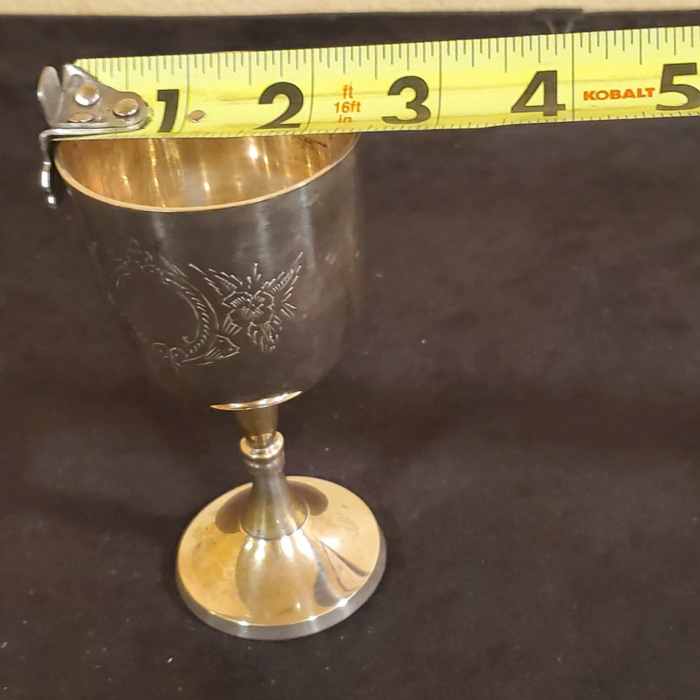 Silverplate Wine cup/goblet Etched design Drawer #16