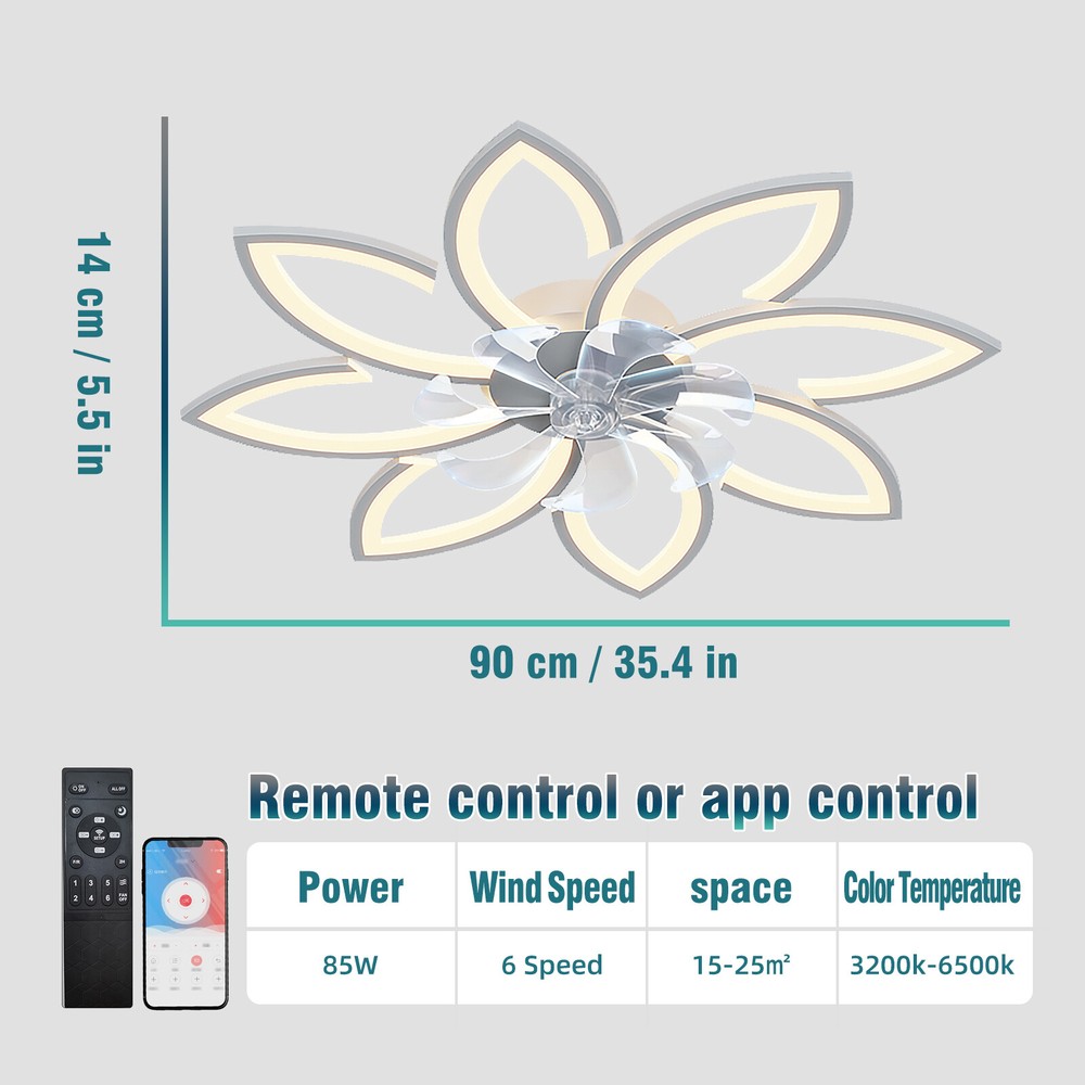 35.4" Low Profile Ceiling Fan with Light,LED Ceiling Fan with Light App & Remote