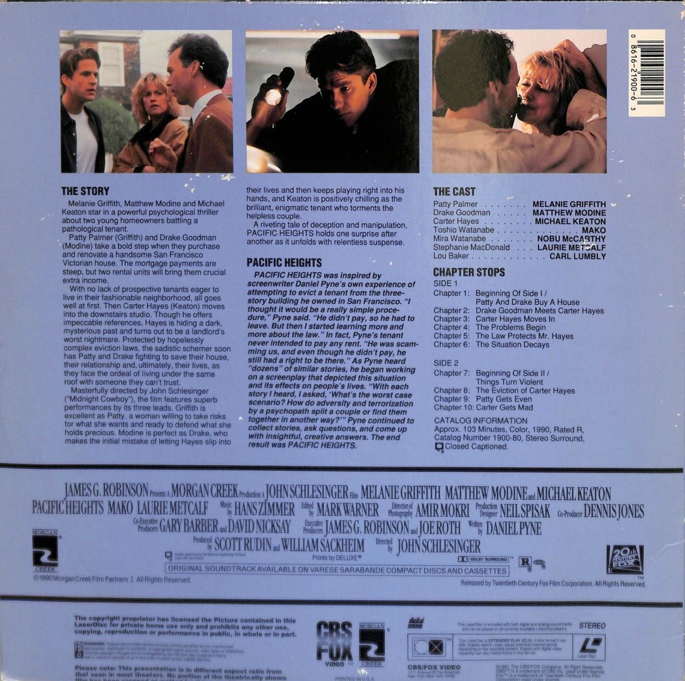 Pacific Heights (1990) Laserdisc