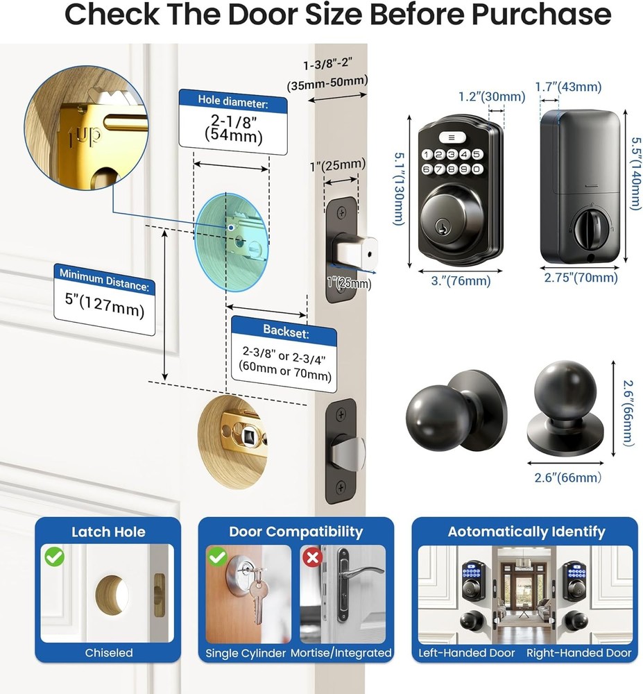 Keyless Entr DoorLock2 Knobs Electronic Backlit Keypad Deadbolt with Handle Set