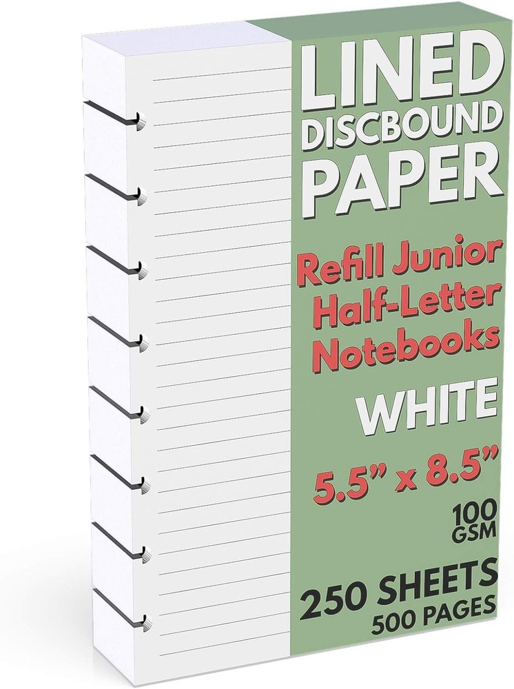 Discbound Half-Letter Size Lined Paper Refill, 250 Sheets 250 Sheets, White