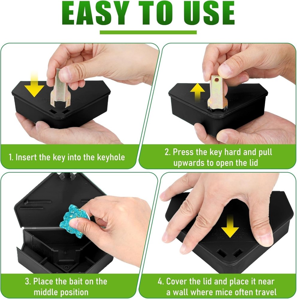24 Pack Mice Bait Stations with Keys, Triangle Mouse Stations, Reusable Mouse St