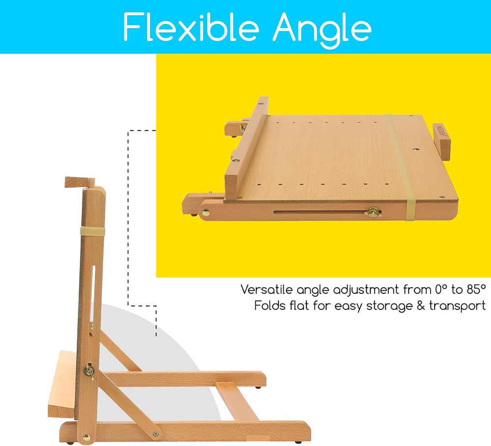 Large Drawing Board Easel, Solid Beech Wooden Tabletop H-Frame Adjustable Easel