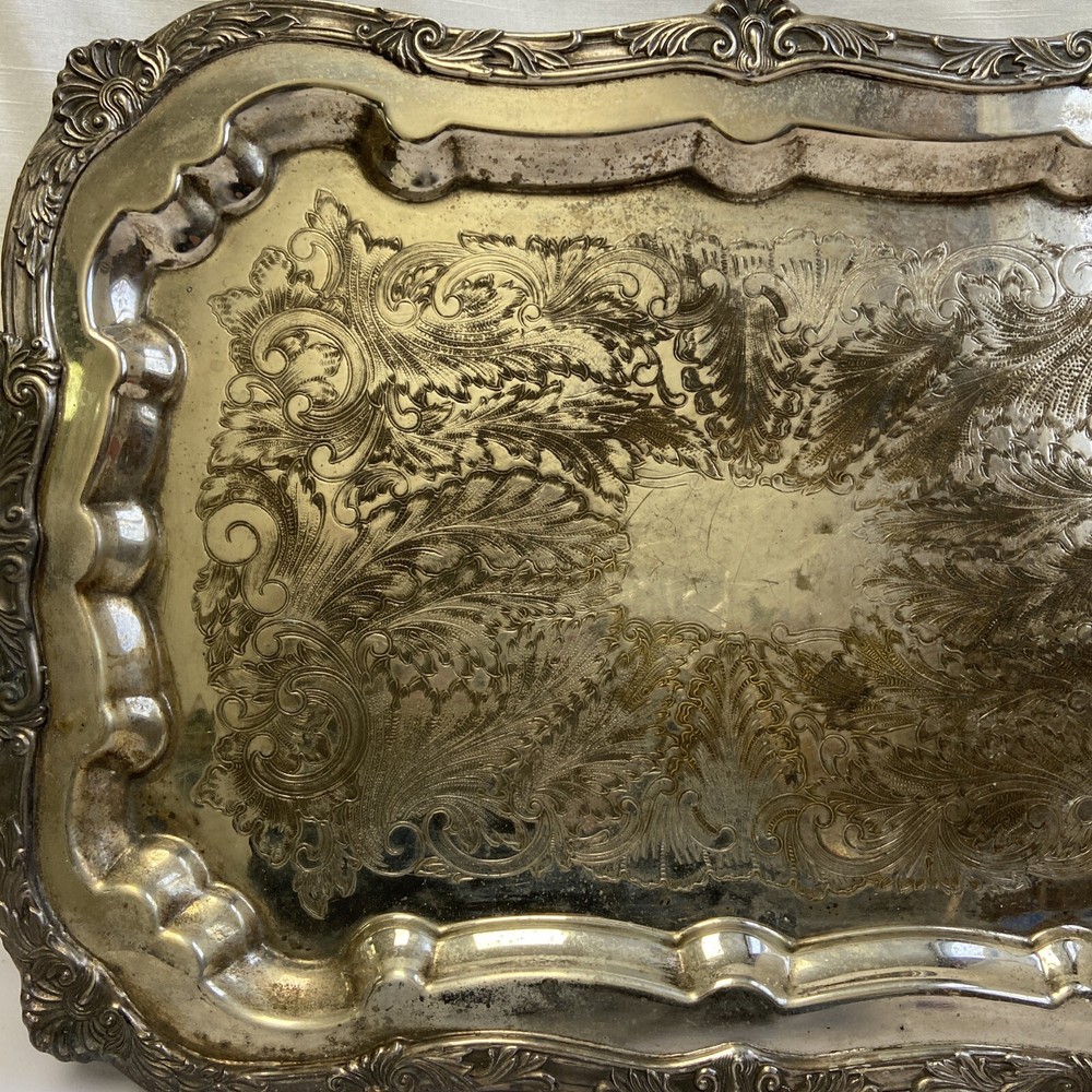 Vintage Large International Silver Co. Silverplated Footed Serving Tray