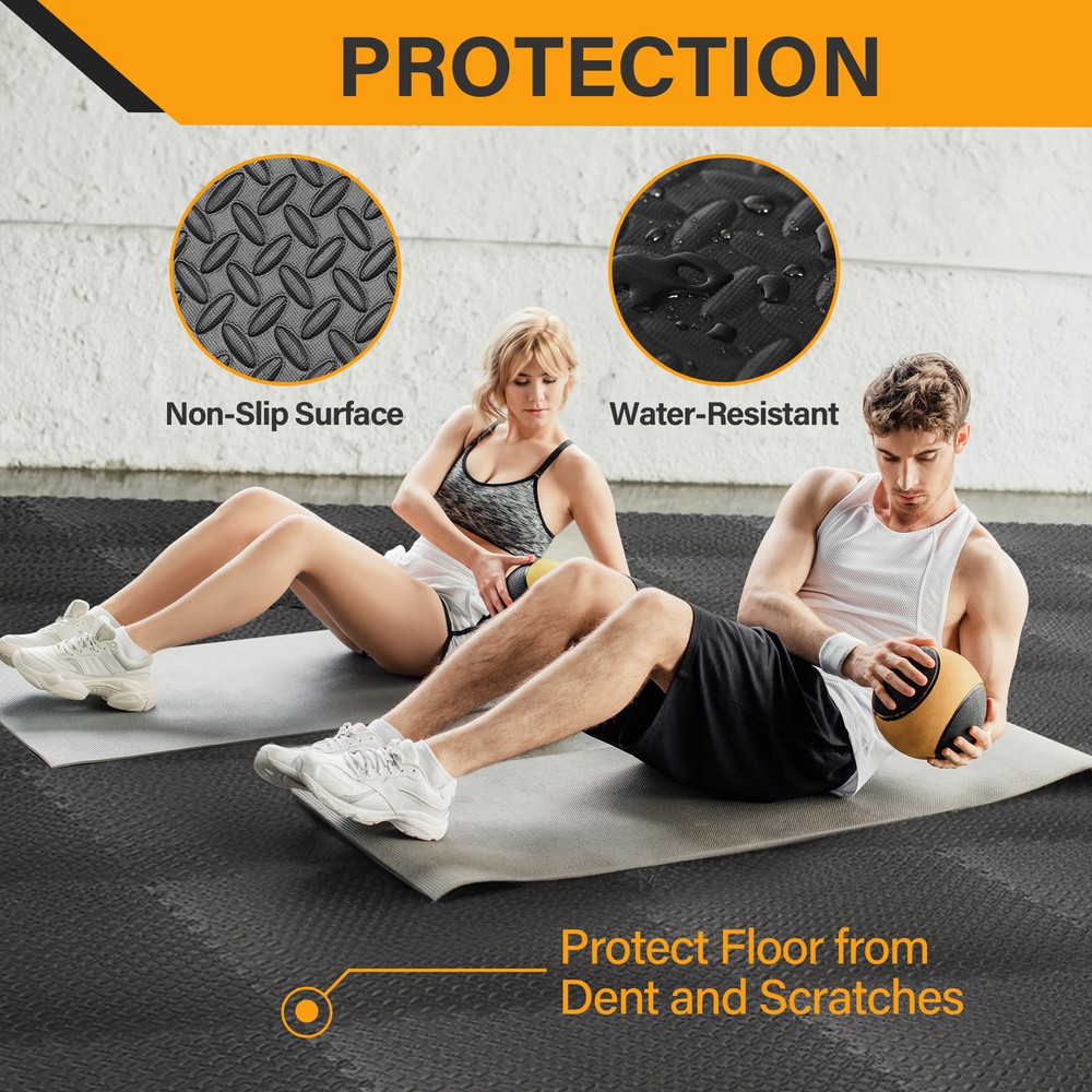 Puzzle Exercise Mat Interlocking Foam Gym Flooring Mat 48 Tile 3/4'' Extra Thick