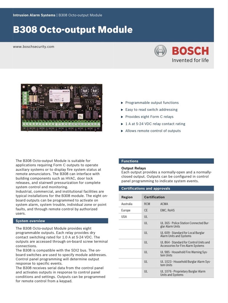 Bosch B308 Octo-Output Module 8 Output Expansion