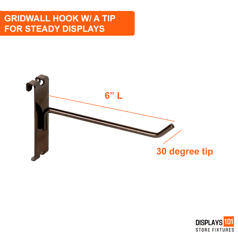 6" Gridwall Hooks - Black Hooks For Grid Panel Displays - NEW