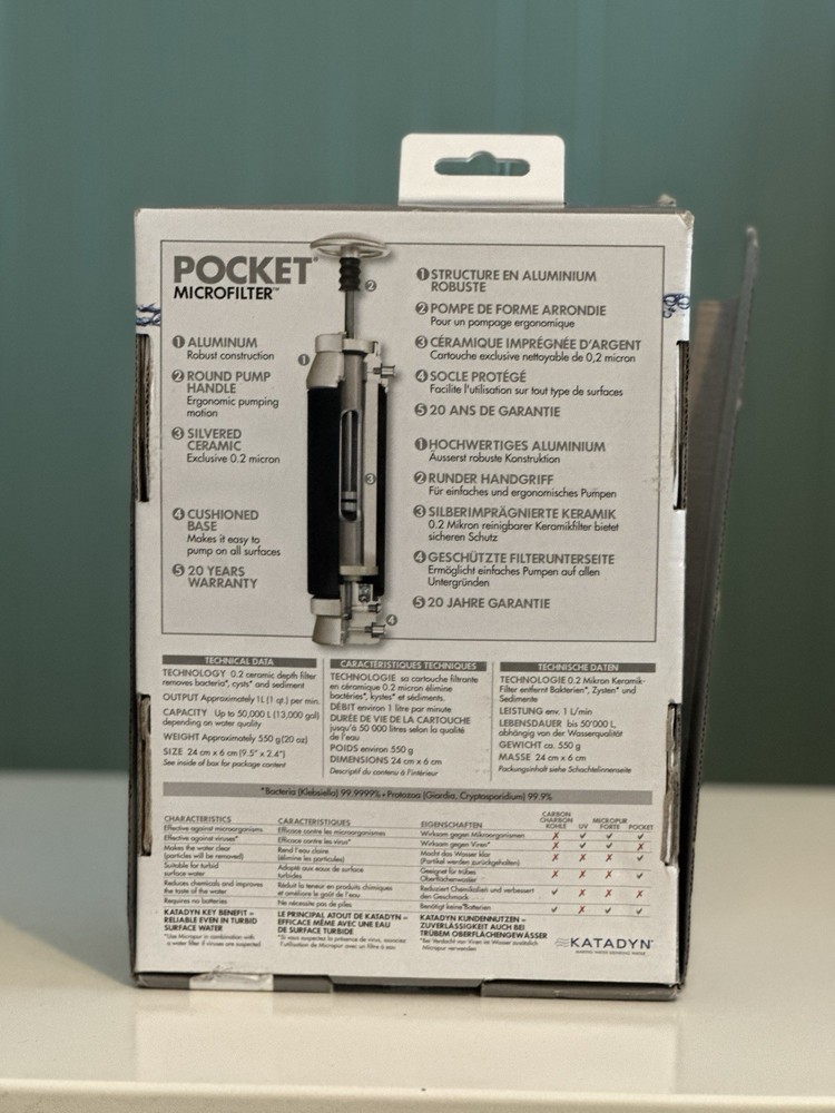 Katadyn Pocket Water MicroFilter for Backpacking & Emergency Preparedness 👀 box