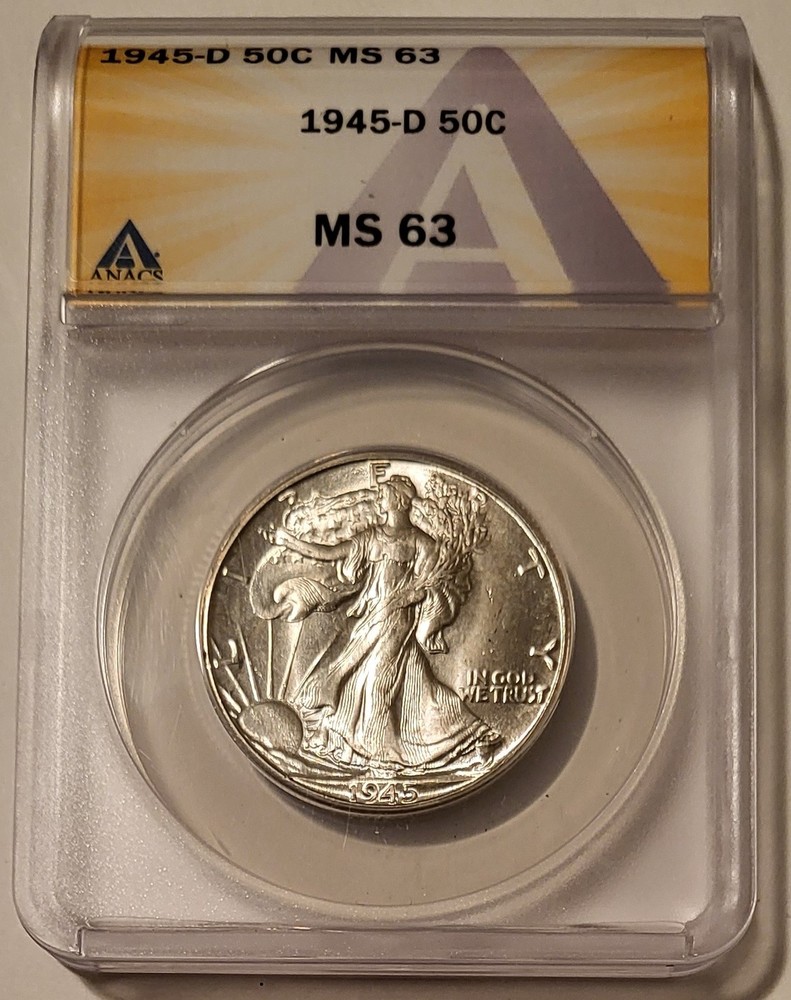 1945 D Walking Liberty Half Dollar MS63 ANACS
