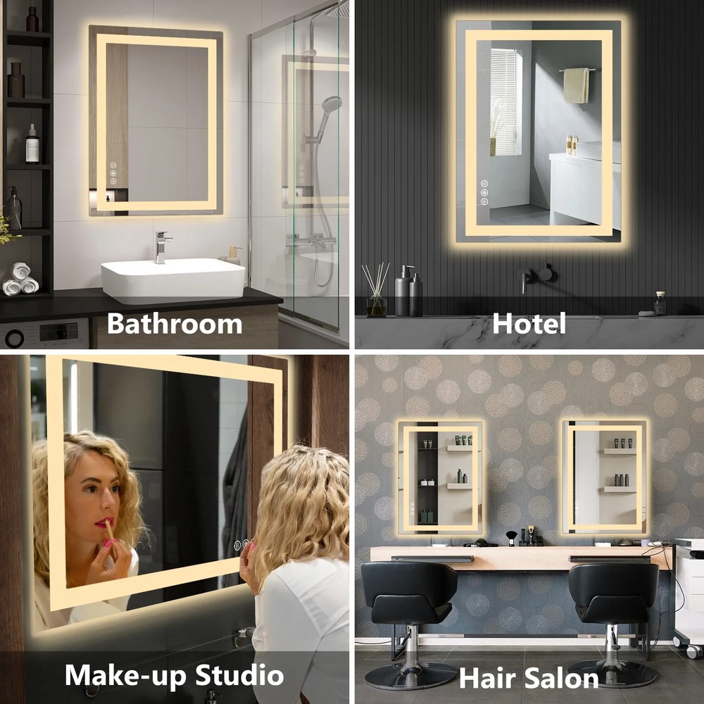 LED Bathroom Mirror Anti-Fog Backlit Memory Function Tempered Glass Waterproof
