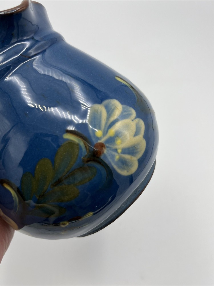 Blue Floral Rustic Glazed Terracotta 4 1/2” Pitcher