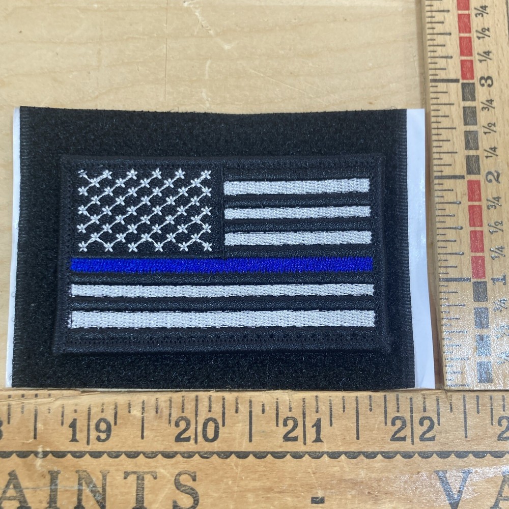 Thin Blue Line US Flag Patch 3"x2" Hook And Loop