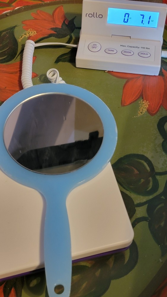 Vintage Light Blue Plastic Hand Mirror Double Sided Magnified