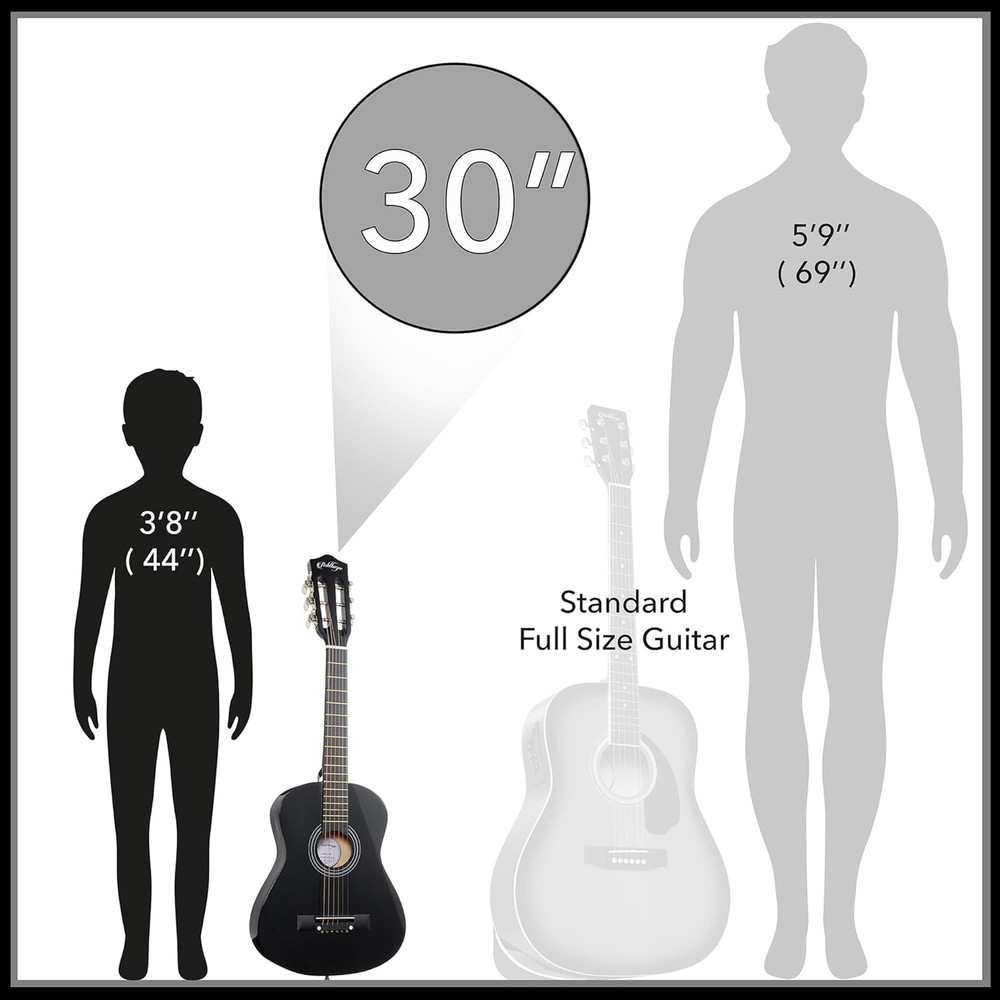 Ashthorpe 30-Inch Beginner Acoustic Guitar Package (Black), Basic Starter Kit W/