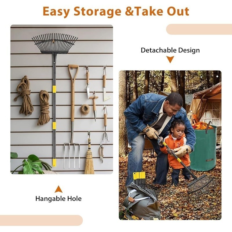 Garden Cleanup Set Heavy Duty Rake Adjustable Handle Leaf Scoops & Bag New
