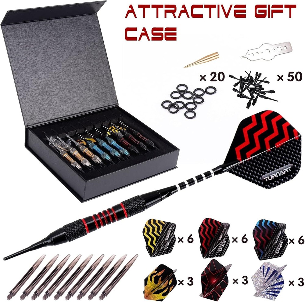 Customizable Soft Tip Darts Set for Electronic Dartboard - 9 Pcs & Flight Tools