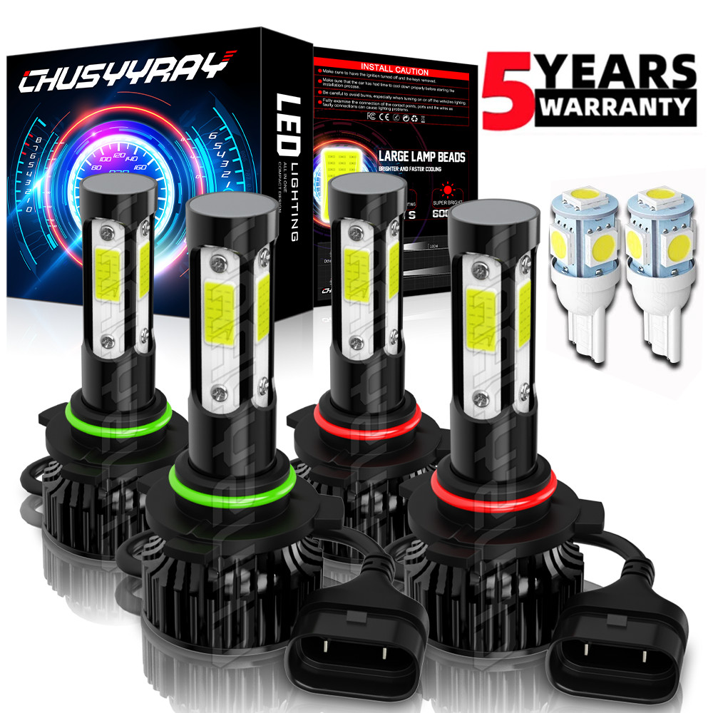 For Chevy C1500 2500 3500 1990-98 6000K LED Headlight Bulbs Hi Lo Beam Combo Kit