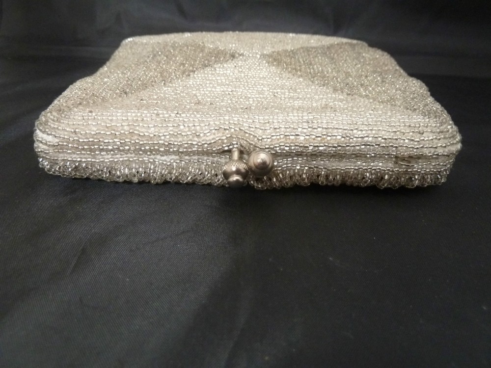 Vintage White Satin Beaded Walborg Purse Bag