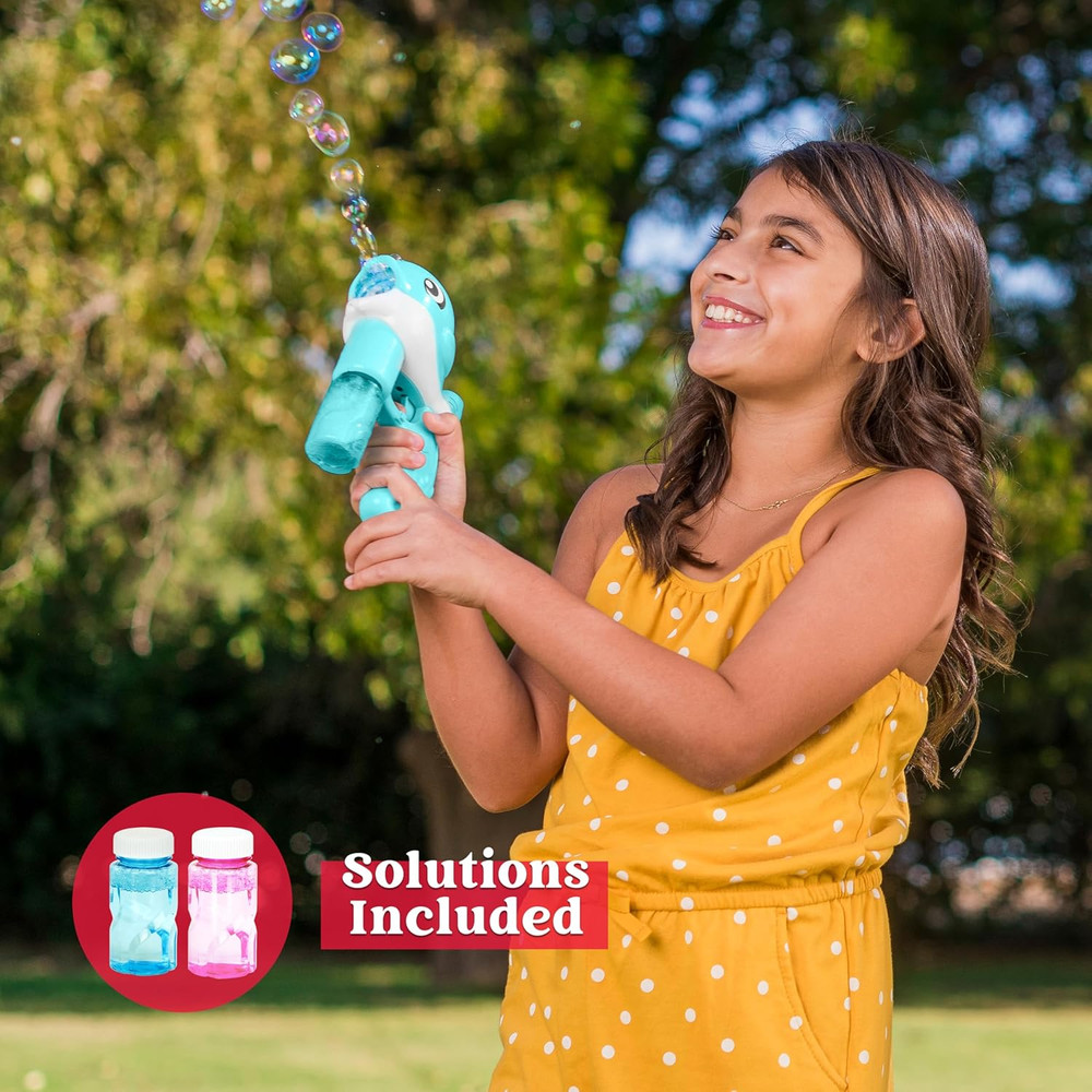 2 Bubble Guns, Whale Bubble Maker LED Automatic with 4 Refill Solutions for Kids