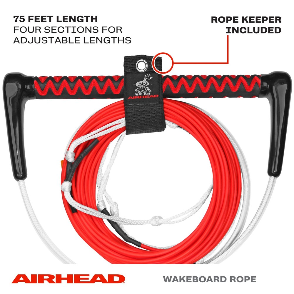 Dyneema Thermal Wakeboard Rope, 4 Sections, 75-Feet, Red